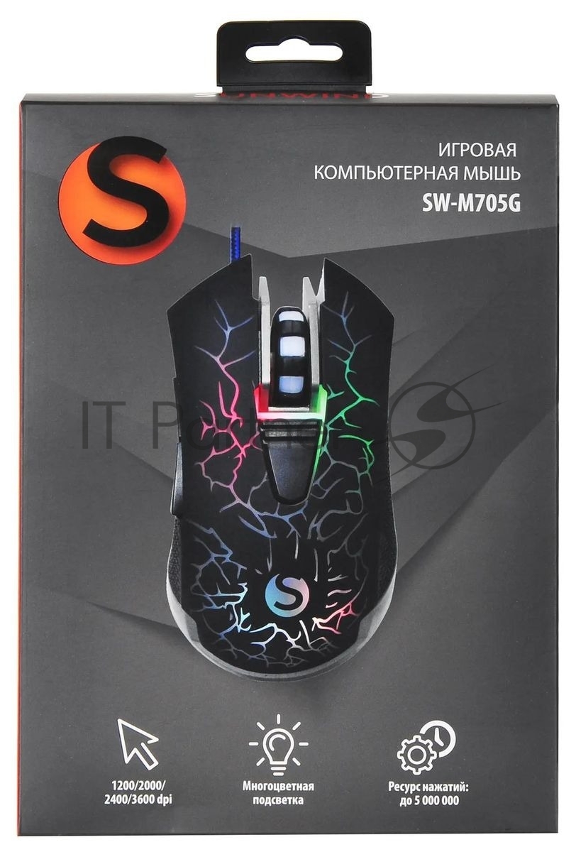 Мышь проводная SunWind SW-M705G черный, 3600 dpi, USB, кнопки - 6