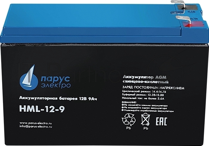  Аккумуляторная батарея для ИБП Парус-электро профессиональная серия HML-12-9 (AGM/12В/9,0Ач/клемма F2)