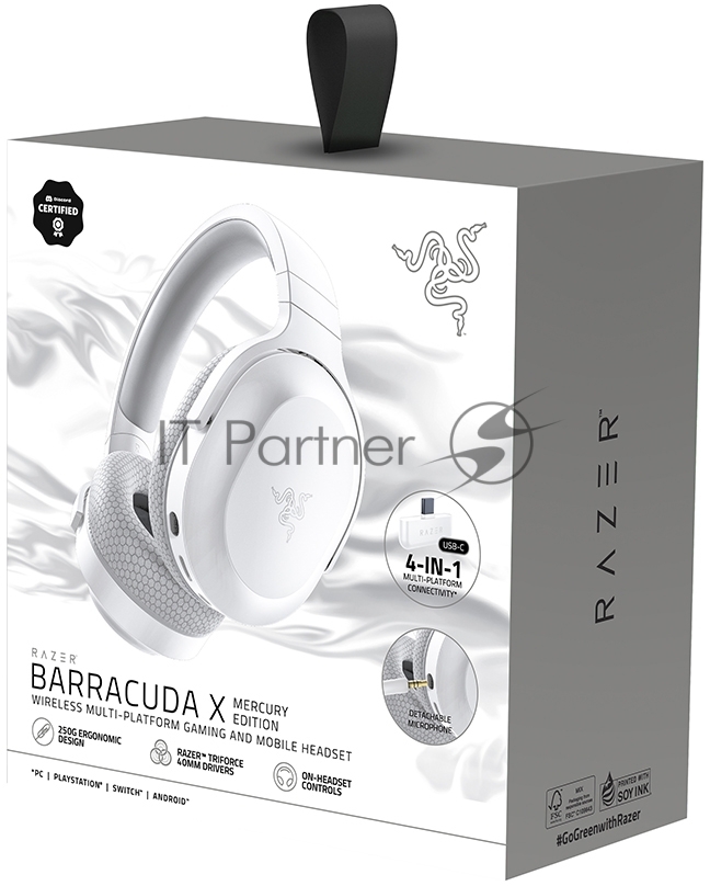 Гарнитура Razer Barracuda X (2022) белый, беспроводная + проводная, Bluetooth/USB-C/3.5 мм