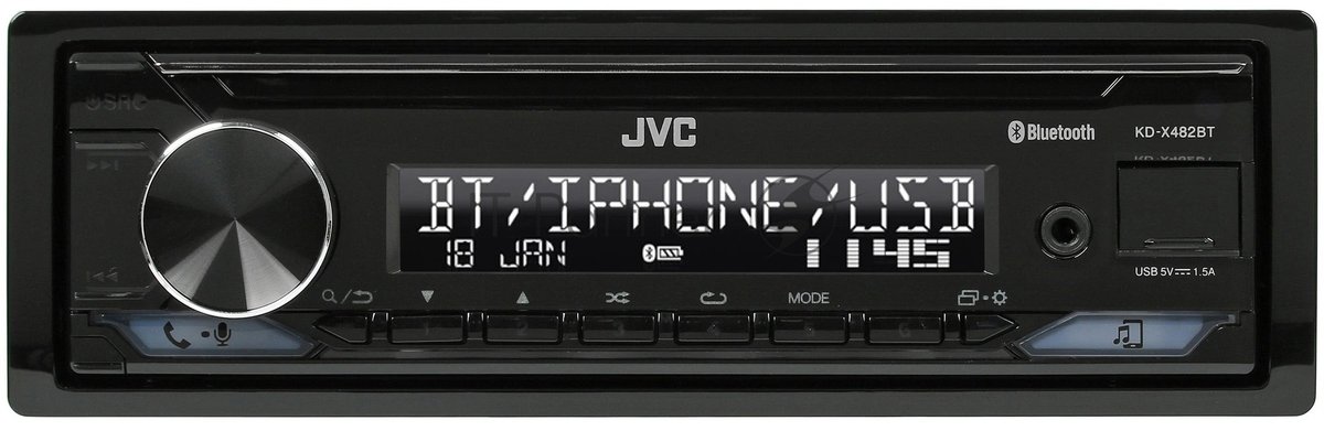 Автомагнитола JVC KD-X482BT, 1 DIN, Bluetooth, USB Type-A, AUX, съёмная панель