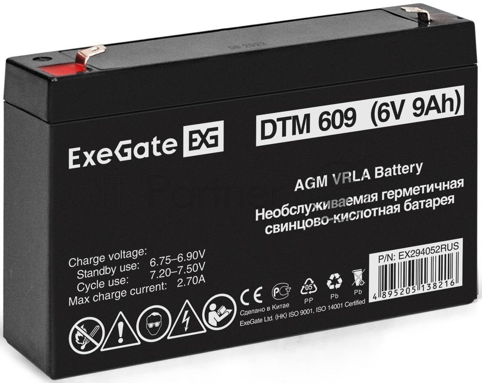 Exegate EX294052RUS Аккумуляторная батарея ExeGate DTM 609 (6V 9Ah, клеммы F1)