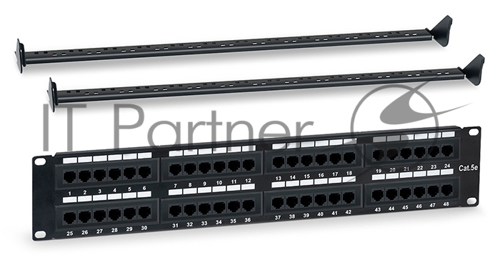Аксессуары Патч-панель Hyperline WRline WR-PL-48-C5E-D Патч-панель 19" (2U), 48 портов RJ-45, категория 5e, Dual IDC, с задним кабельным организатором, цвет черный