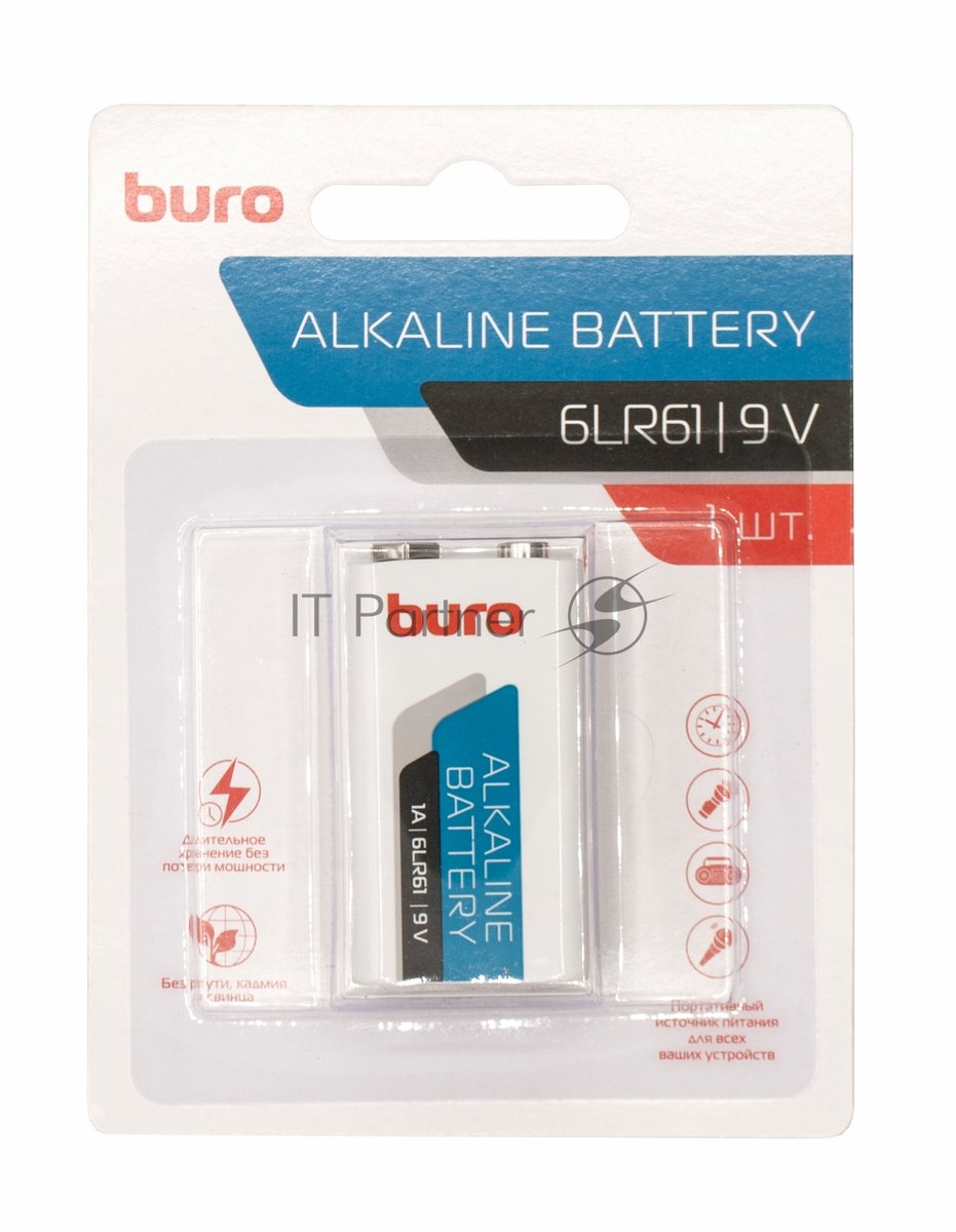 Батарея Buro Alkaline 6LR61 9V (1шт) блистер