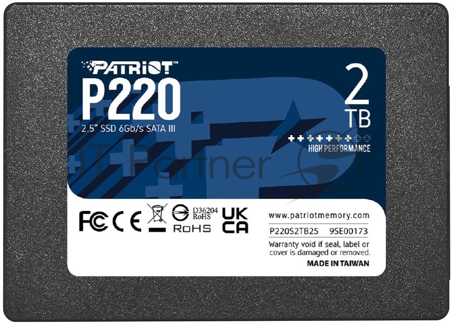 Накопитель SSD Patriot P220, 2Tb, SATA III, 2.5", R/W 550/500