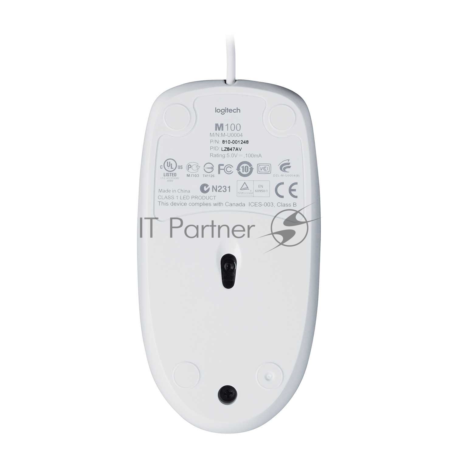 Мышь проводная Logitech M100 белый, 1000 dpi, USB, кнопки - 3