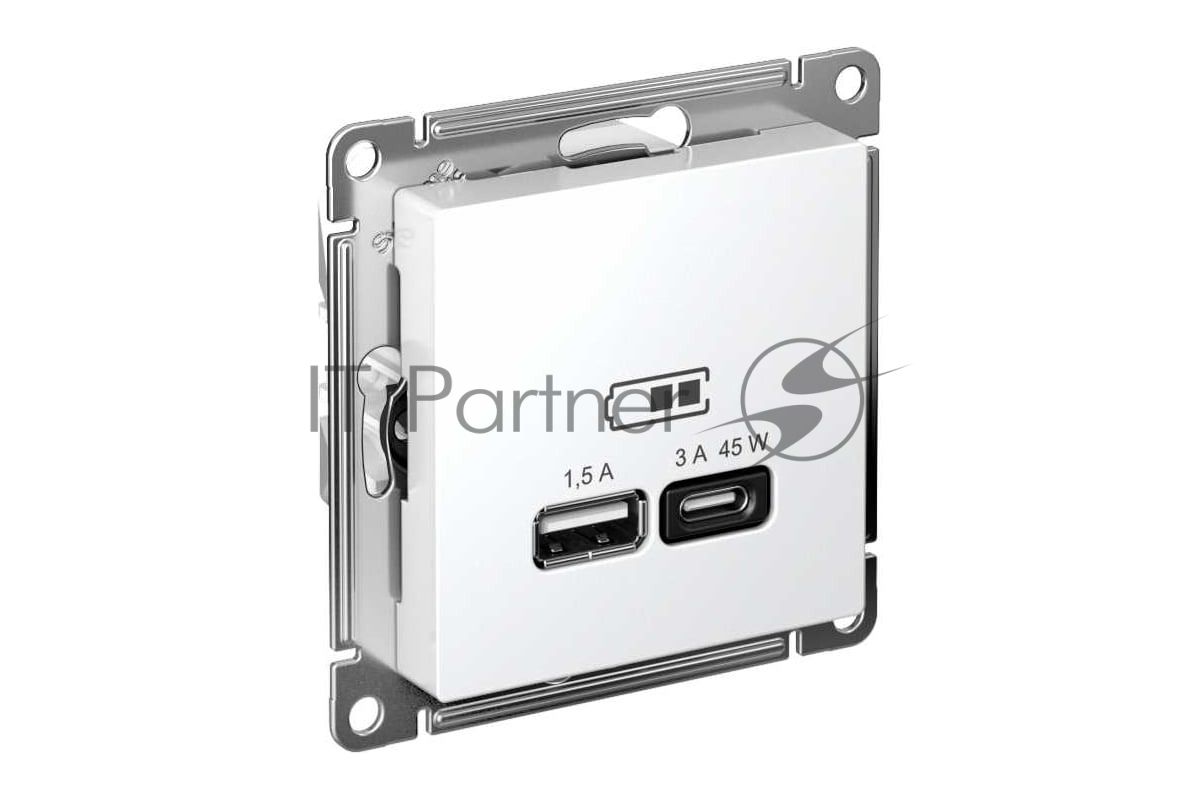 Розетка USB AtlasDesign тип A+C 45Вт QC PD высокоскор. ЗУ механизм бел. SE ATN000129