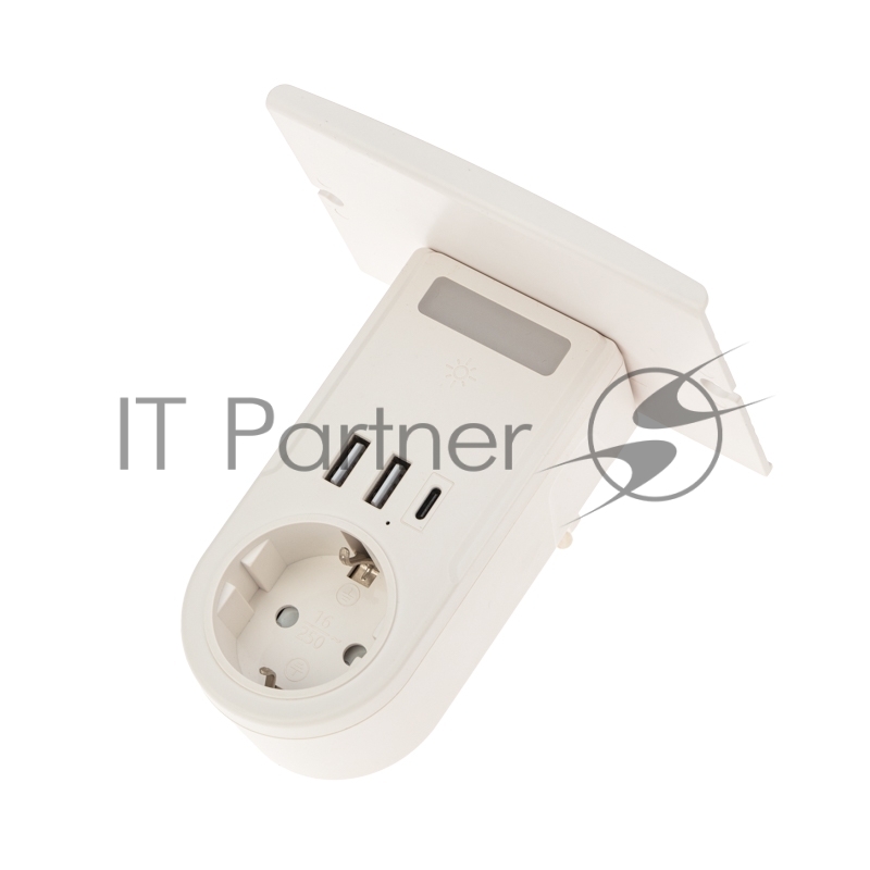 Сетевое зарядное устройство USB Rexant (2хUSB-A + USB-С) + розетка 220-250В с подсветкой и подставкой для телефона