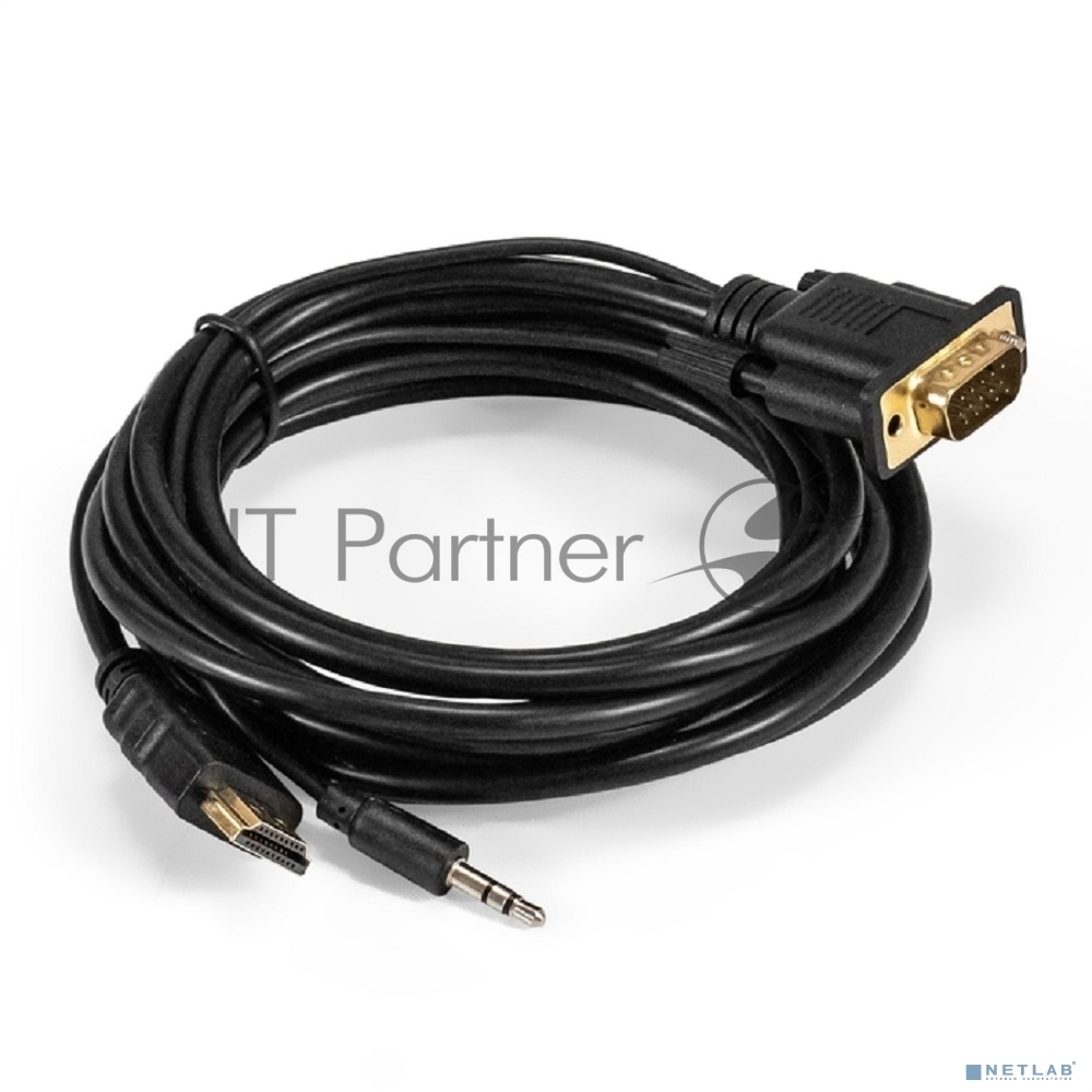 Exegate EX294720RUS Кабель-переходник HDMI-VGA ExeGate EX-HDMIM-VGAM-3.5JackS-3.0 (19M/15M+3.5mm Jack M, 3м) Преобразователь цифрового HDMI сигнала в VGA видео и стерео-аудио