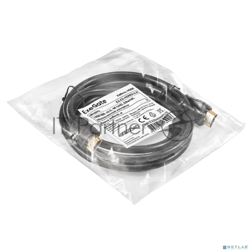 Exegate EX294698RUS Кабель HDMI ExeGate EX-CC-HDMI2-2.0 (19M/19M, v2.0, 2,0м, 4K UHD, Ethernet, позолоченные контакты)