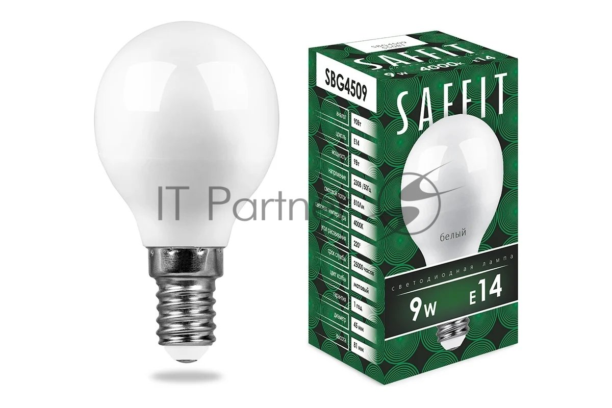 Лампа светодиодная SAFFIT SBG4509 (55081) 9Вт Е14 белый матовый шар