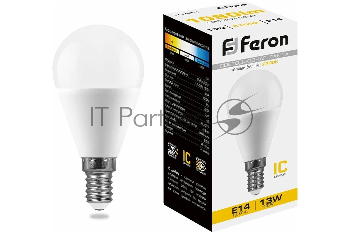 Лампа светодиодная Feron LB-950 13Вт Е14 теплый матовый шар