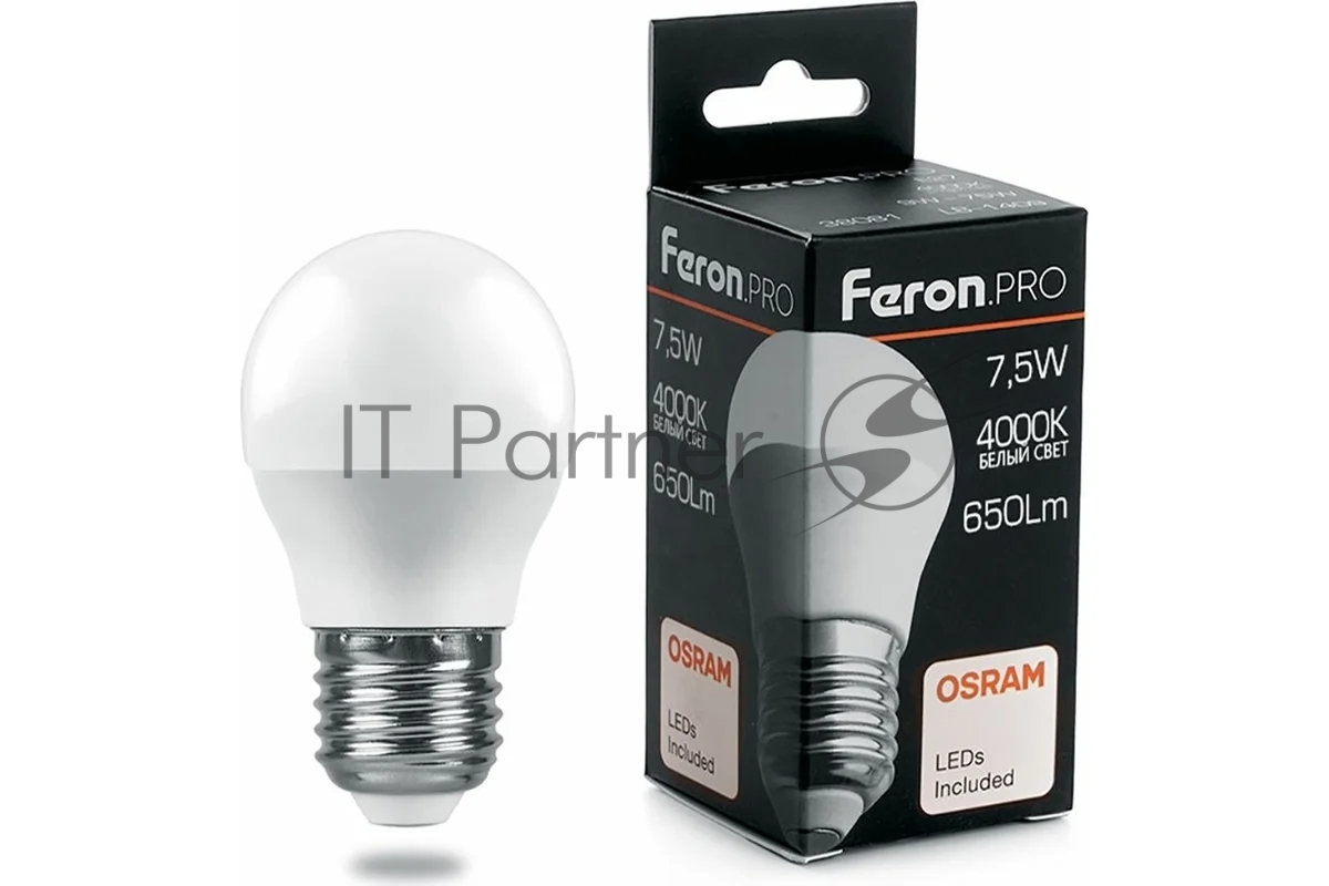 Лампа светодиодная Feron PRO LB-1407 7.5Вт Е27 белый матовый шар
