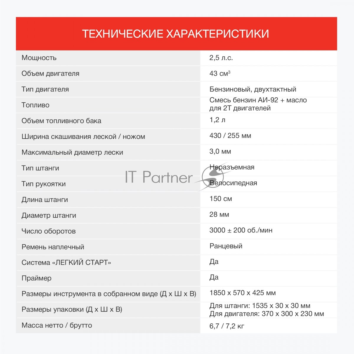 Триммер бензиновый Starwind GT-43, 1850Вт 2.5л.с. неразбор.штан. реж.эл.:леска/нож