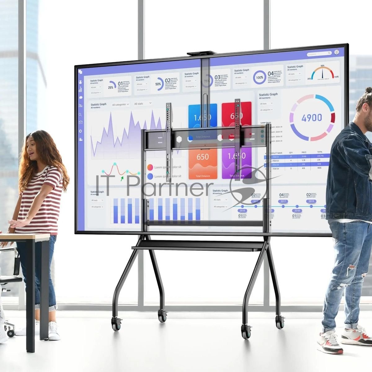Подставка для телевизора ONKRON TS2080 черный 60"-120" макс.150кг напольный мобильный