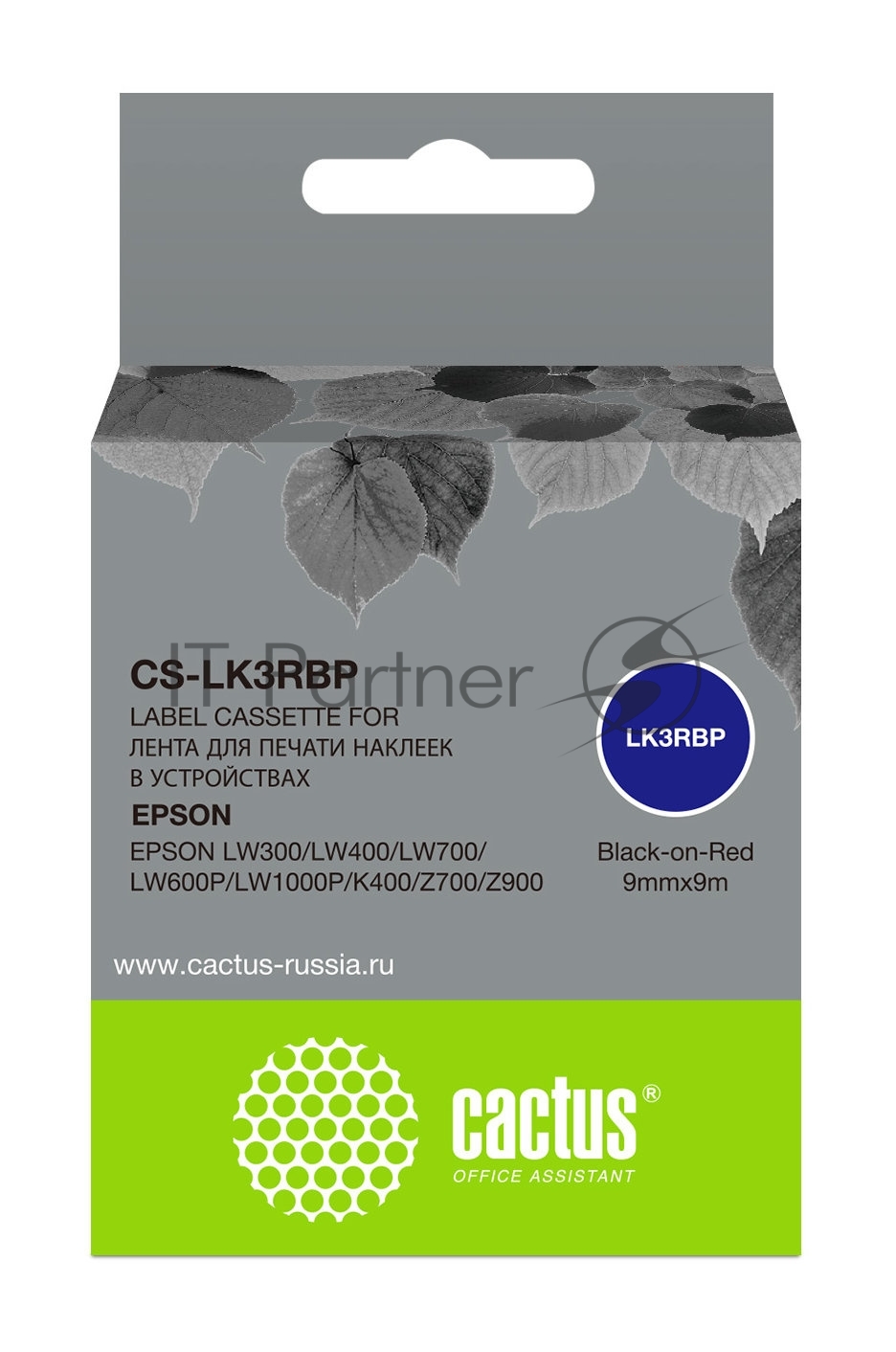 Картридж ленточный Cactus CS-LK3RBP черный, 9мм, 9м для Epson LW300/LW400/LW700/LW600P/LW1000P/K400/Z700/Z900