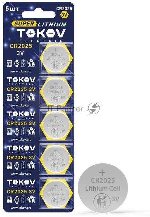 Элемент питания литиевый CR2025 TOKOV ELECTRIC таблетка (блистер 5шт)
