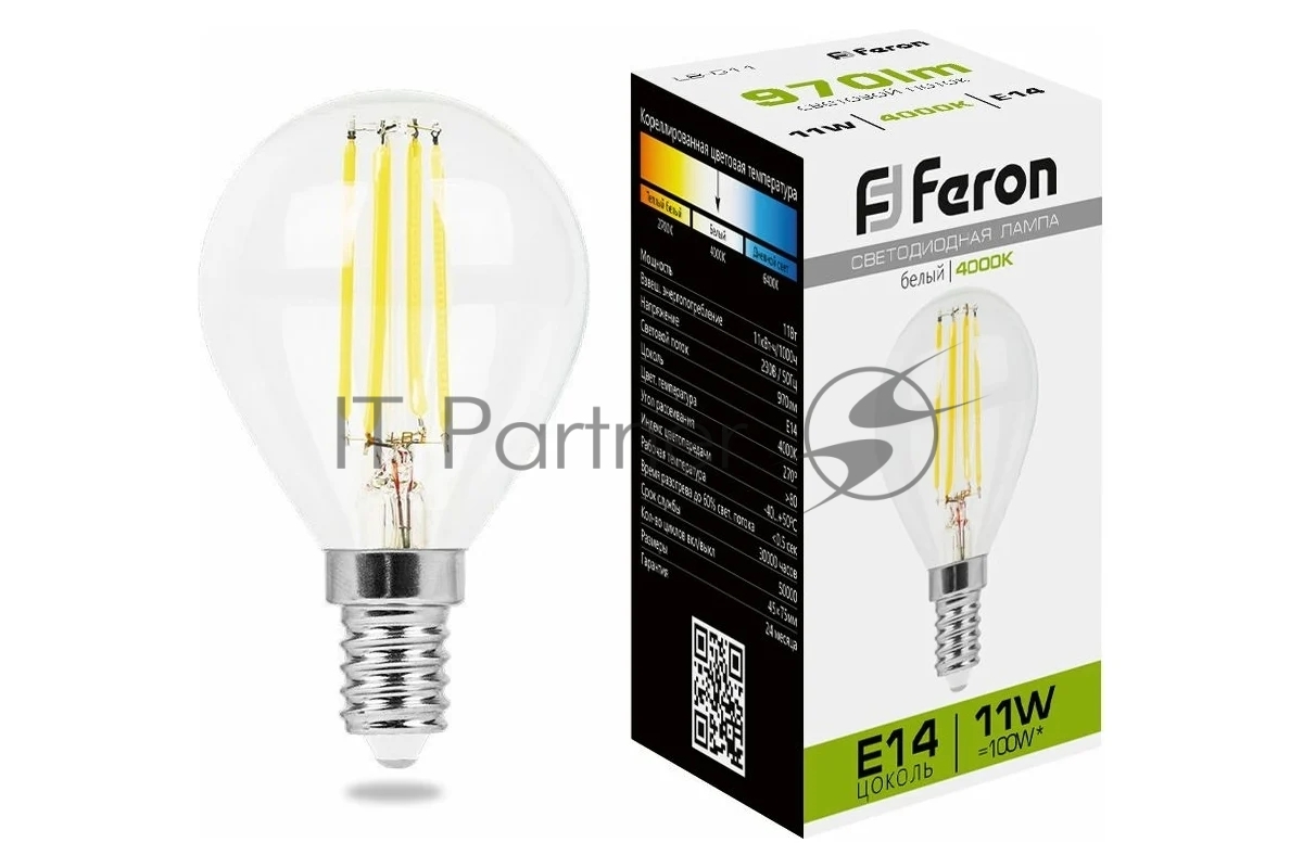 Лампа светодиодная Feron LB-511 11 вт Е14 белый шар FILAMENT