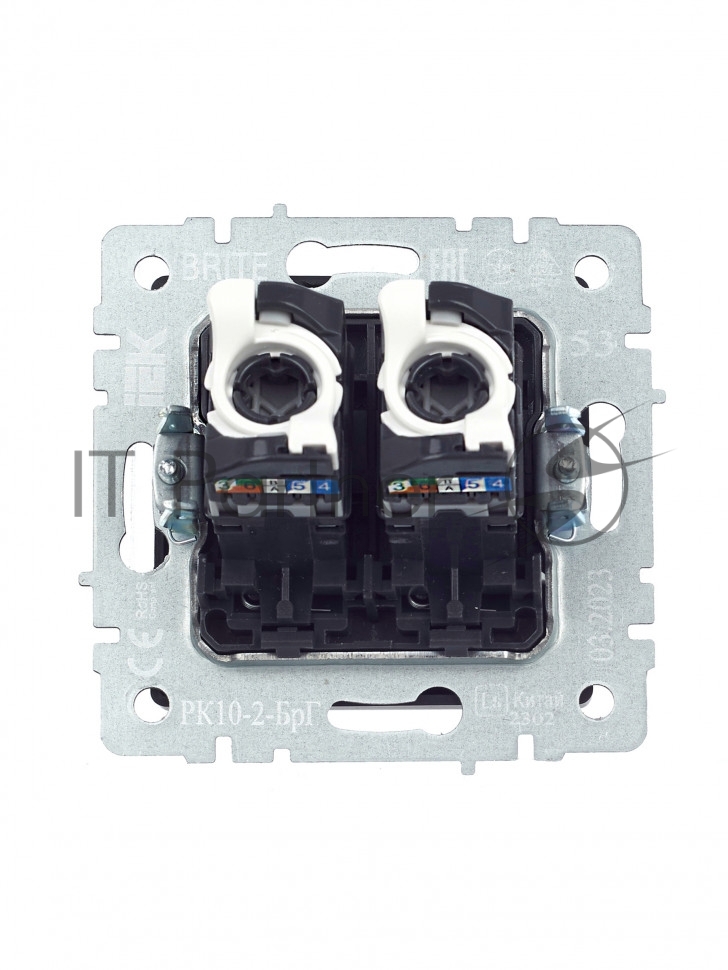 Розетка компьютерная двойная IEK BRITE РК10-2-БрГ RJ45 кат.5E графит