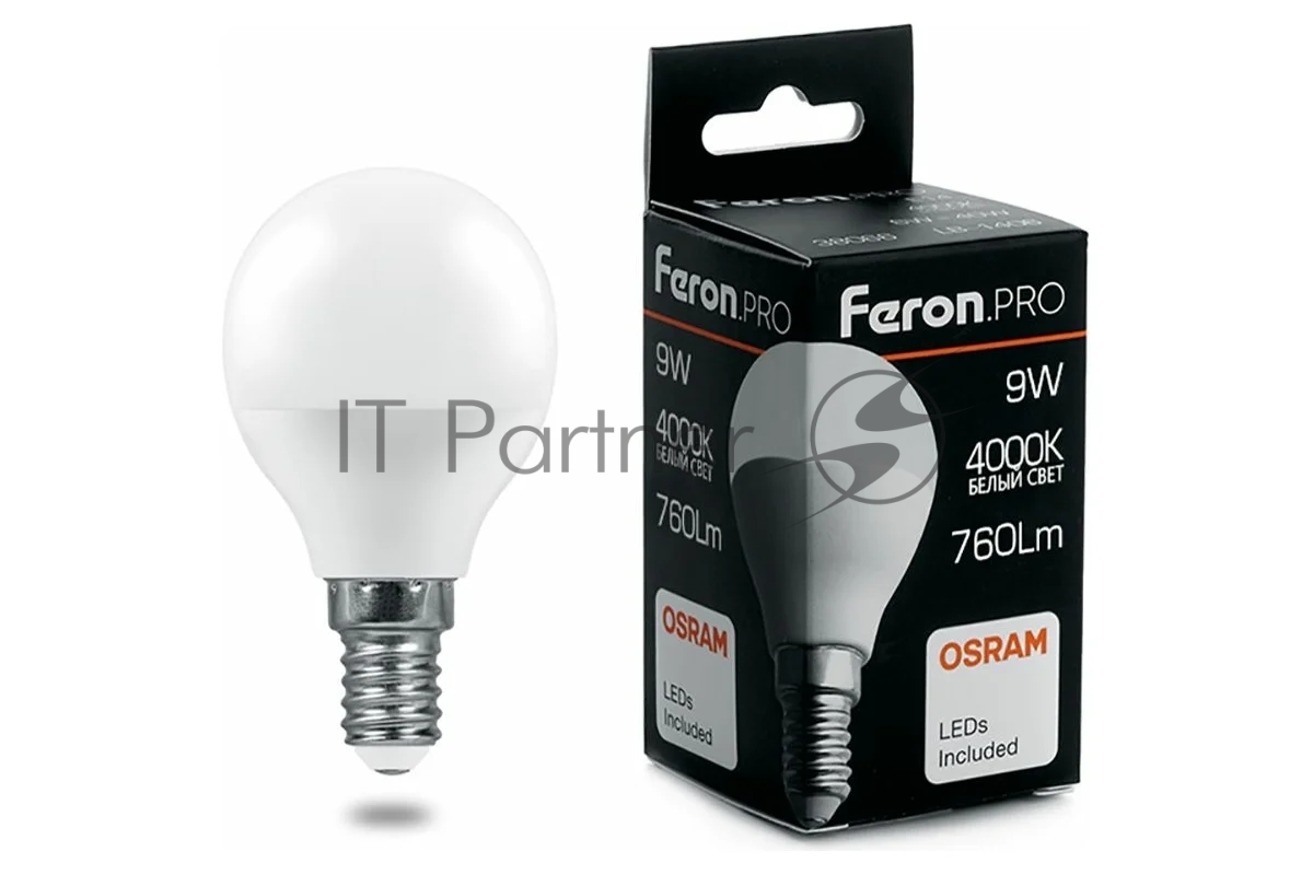 Лампа светодиодная Feron PRO LB-1409 9Вт Е14 белый матовый шар