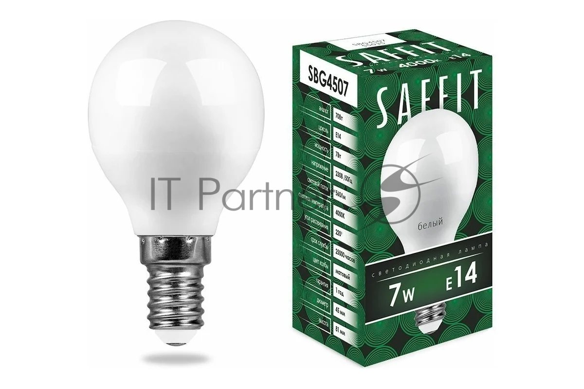 Лампа светодиодная SAFFIT SBG4507 (55035) 7Вт Е14 белый матовый шар
