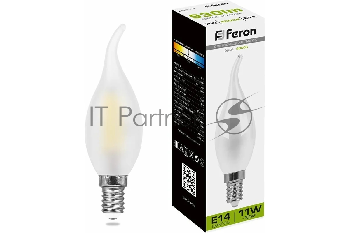 Лампа светодиодная Feron LB-714 11Вт Е14 белый матовая свеча на ветру FILAMENT