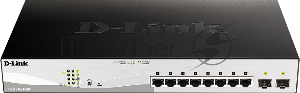 Коммутатор D-Link DGS-1210-10MP/F3A, 8×1 Гбит/с + 2×1 Гбит/с SFP, управляемый