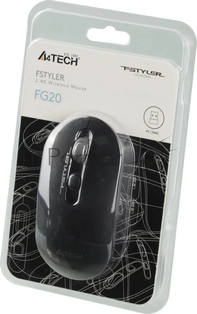Мышь беспроводная A4Tech Fstyler FG20S серый, 2000 dpi, радиоканал, USB, кнопки - 3