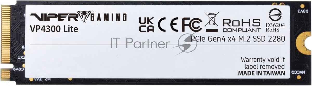 Накопитель SSD Patriot Viper VP4300 Lite, 2Tb, PCIe 4.0 x4, M.2 2280, NVMe, R/W 7400/6400, с радиатором
