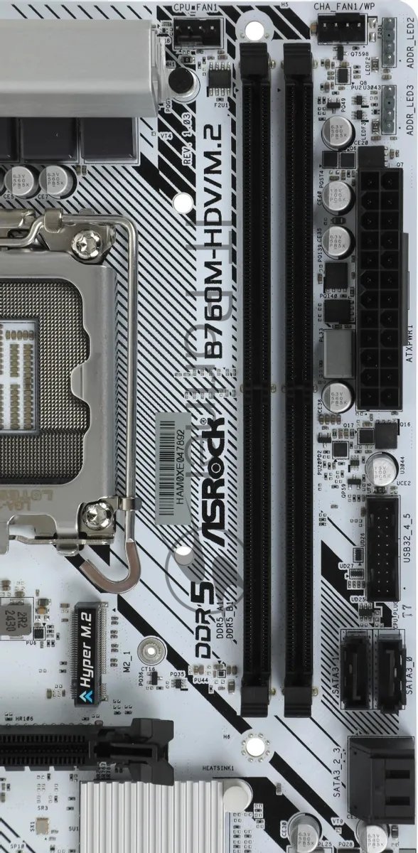 Материнская плата ASRock B760M-HDV/M.2, Socket 1700, Intel®B760, 2xDDR5-4800, D-SUB+HDMI+DP, 1xPCI-Ex16, 2xPCI-Ex1, 4xSATA3(RAID 0/1/5/10), 2xM.2, 8 Ch Audio, 1x2.5GLan, (2+4)xUSB2.0, (3+2)xUSB3.2, (1+0)xUSB3.2 Type-C™, 1xPS/2 mATX, RTL