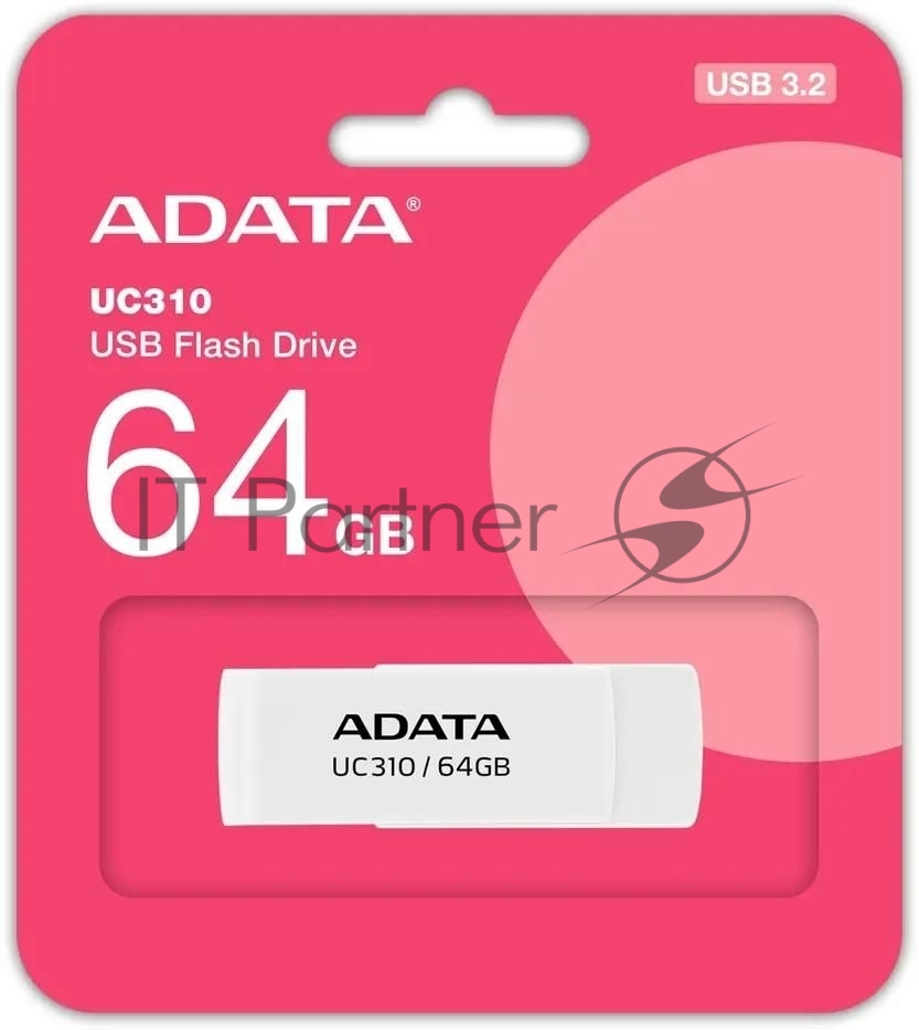 USB накопитель ADATA - UC310, USB Type A (USB 3.2 Gen 1), 64 ГБ, цвет белый, UC310-64G-RWH