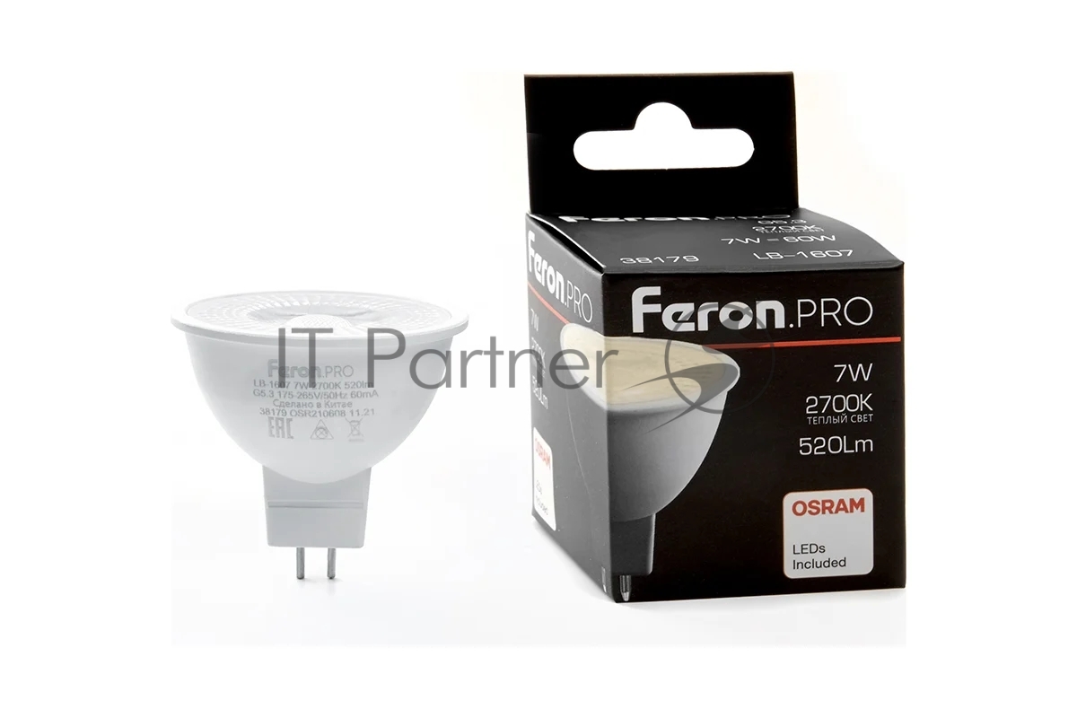 Лампа светодиодная Feron PRO LB-1607 (38179) 7 вт 230в G5.3 теплый с линзой 38 гр.