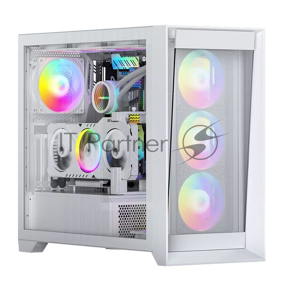 Компьютерный корпус ACD Lagrange; ATX, белый, FANS: 120мм ARGb: 3 Top + 1 Rear + HUB. Drive bay int: 3x3,5"; + 3x2,5";. 2xUSB 3.0+1xUSB-C, Audio I/O, Up to 14x120мм Fans, GPU up to 425мм, PSU max 270мм, CPU cooler up to 190мм, SPCC 1,0мм metal, 4мм TG side panel
