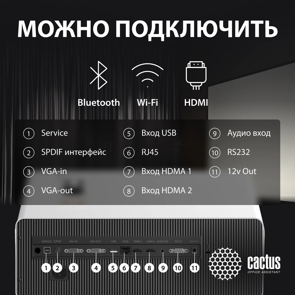 Проектор Cactus CS-C4.SG DLP 45600Lm (1920x1080) 800000:1 ресурс лампы:25000часов 1xUSB typeA 1xHDMI 6.8кг
