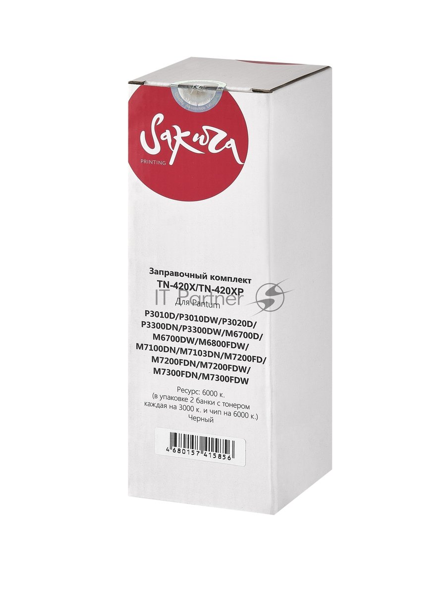 Заправочный комплект тонера с чипом Sakura ZKTN-420X для Pantum, черный, 392гр. (в комплекте 2шт)