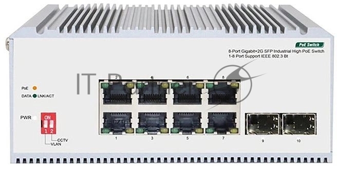 Коммутатор Unmanaged Industrial Switch 8x1000Base-T PoE, 2x1000Base-X SFP, PoE Budget 185W, Surge 4KV, -40 to 75°C