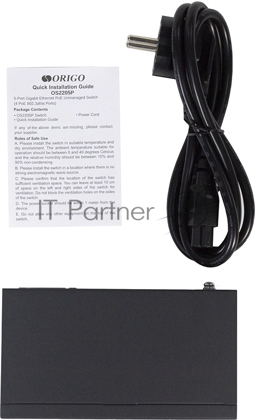 Коммутатор ORIGO OS2205P/60W/A1A, 4×1 Гбит/с PoE + 1×1 Гбит/с, неуправляемый