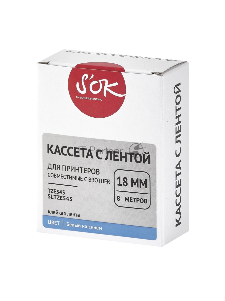 Кассета с лентой S'OK by Sakura Printing TZE545 для Brother, белый на синем, 18мм/8м, наклейка