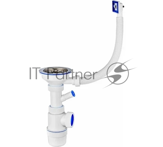 Сифон VIRPlast 30986176, ЭЛИТ, нерж. чашка D114 мм, отвод для ст/м, перелив, 3½-D40
