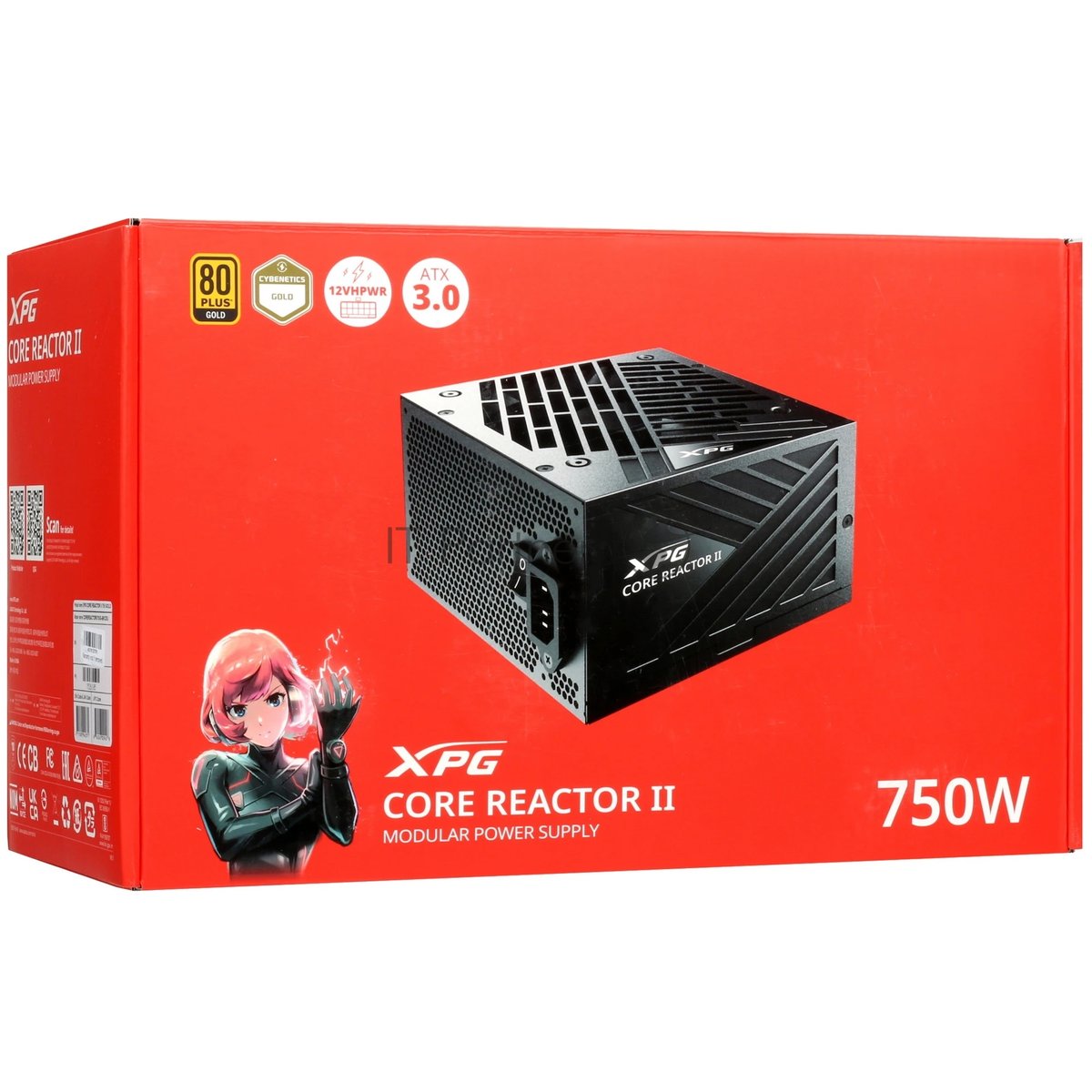 XPG CORE REACTOR II 750 (ATX 3.0 750W, Full Modular,  PWM 120mm FDB fan, Active PFC, DC to DC,Half-Bridge & LLC converter, 80+ GOLD, all Japanese capasitors) RET