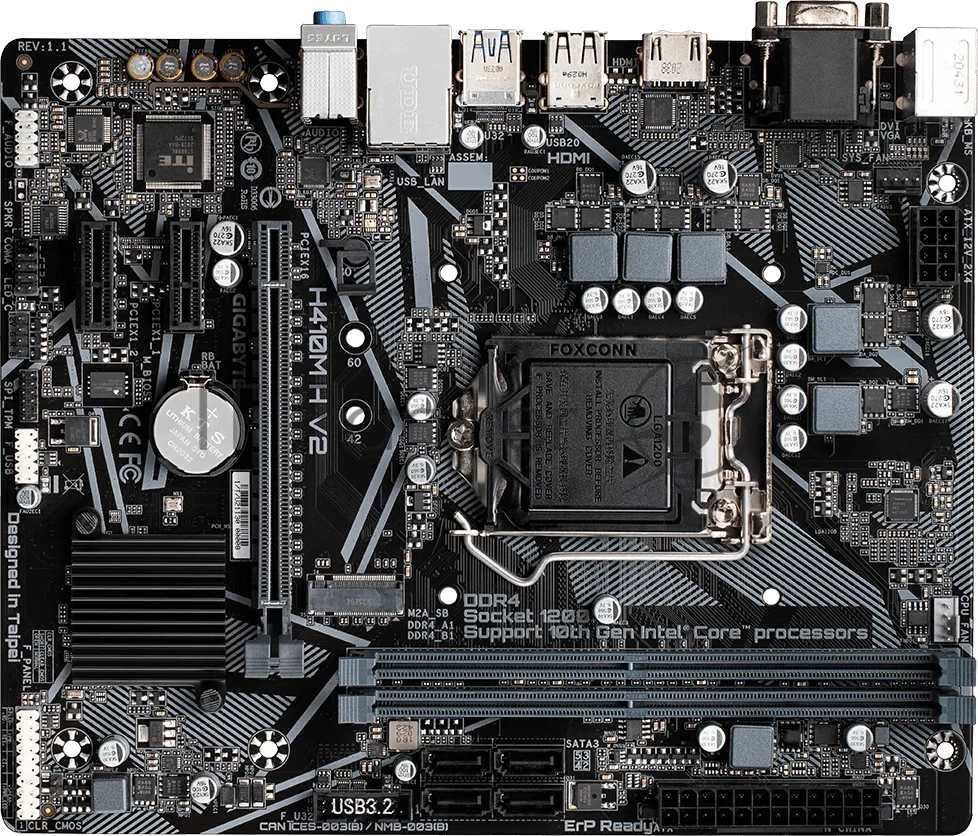 Материнская плата Gigabyte H410M H V2 (2.0/2.1), LGA 1200, Intel H470, 2xDDR4, 4xSATA, 1xM.2, 1xPCIe 3.0 x16, 2xPCIe 3.0 x1, 1xHDMI, 1xVGA, 1x 1Gb LAN, 2xUSB-A 3.2 Gen 1, 4xUSB-A 2.0, 3x3.5 мм, 7.1, Micro ATX
