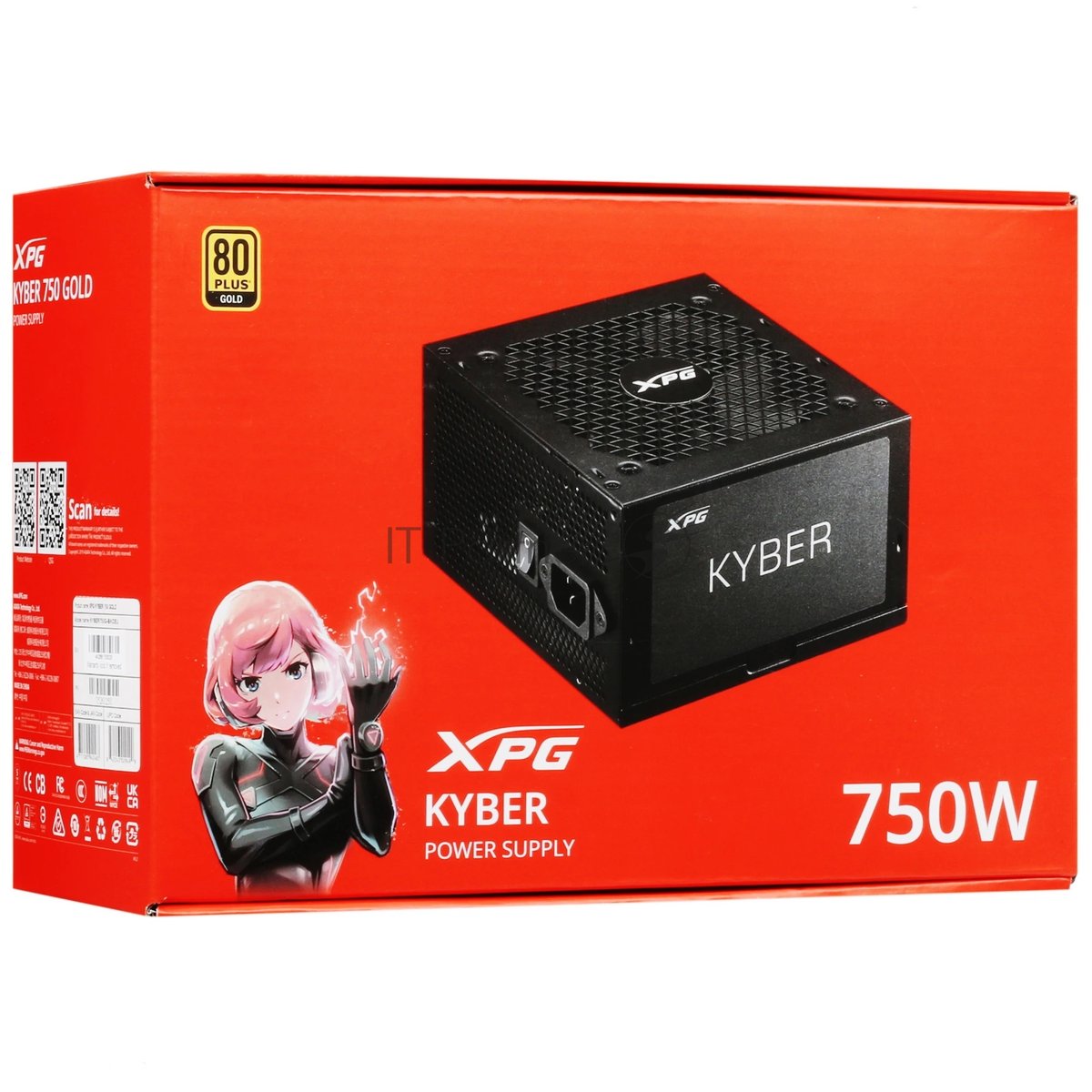 XPG KYBER 750 (ATX 3.1, 750W, PWM 120mm FDB fan, Active PFC, DC to DC, Full-Bridge & LLC converter, 80+GOLD) RET