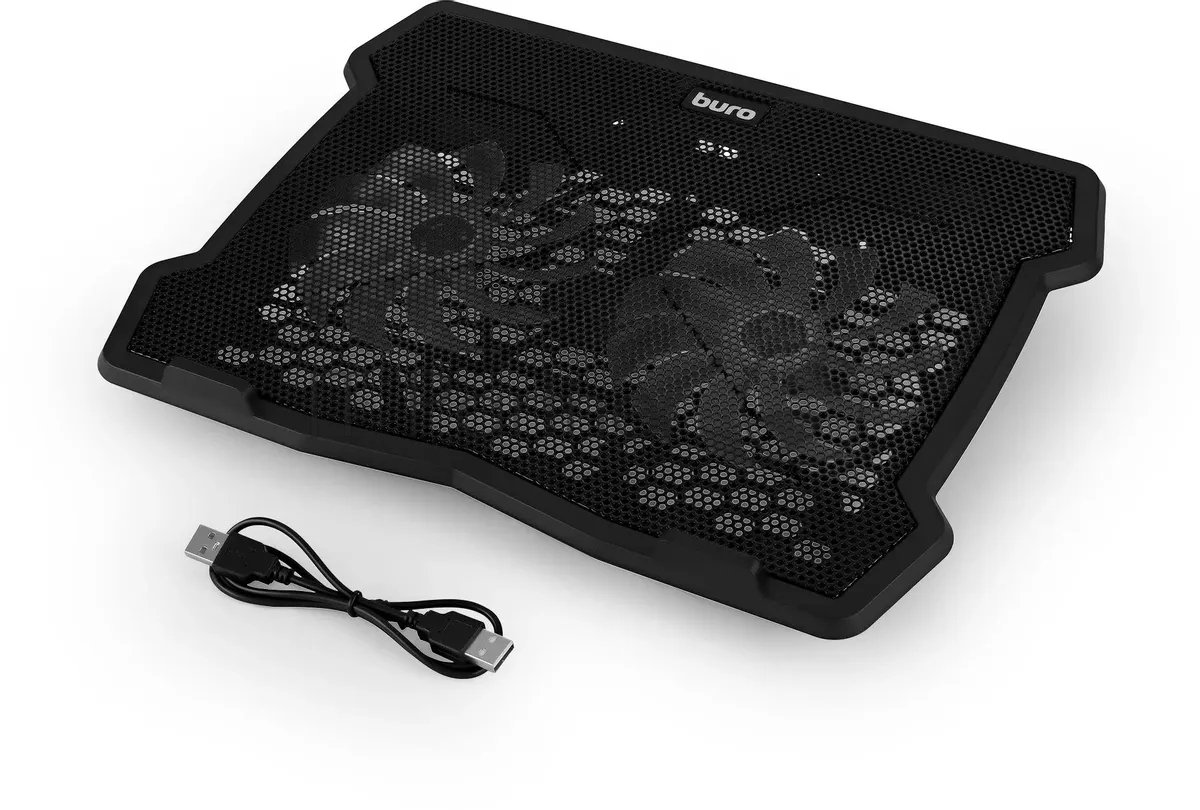Подставка для ноутбука Buro 15"335x265x22мм 74.35дБ 1xUSB 2x 140ммFAN 480г металлическая сетка/пластик черный