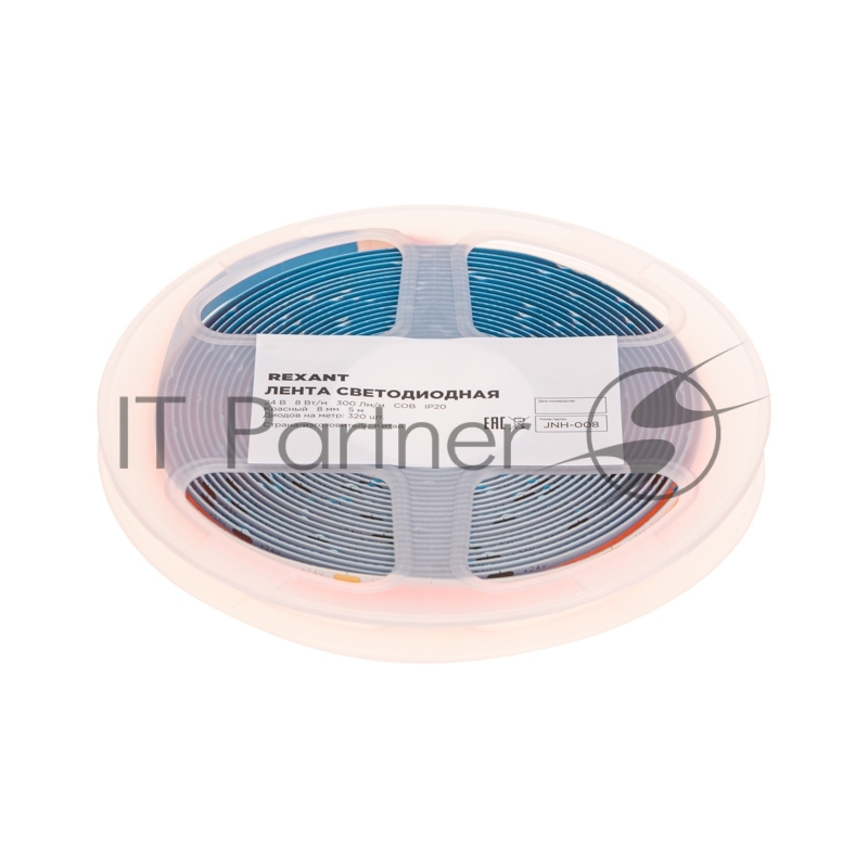 Лента светодиодная Rexant 24В, COB 8Вт/м, 320 LED/м, красный, 8мм, 5м, IP20
