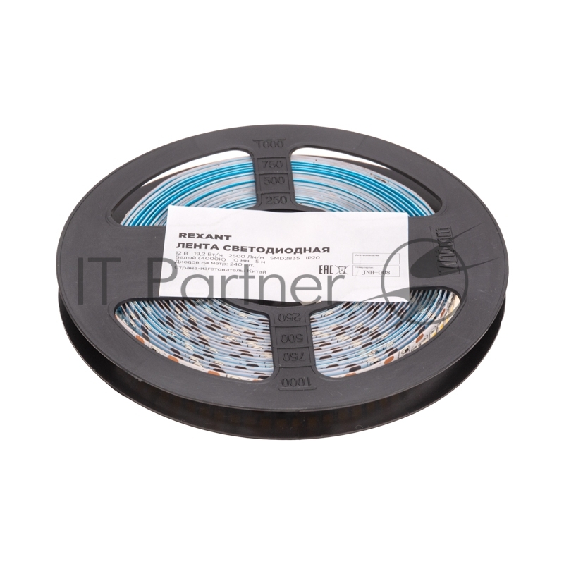 Лента светодиодная Rexant 12В, SMD2835, 19,2Вт/м, 240 LED/м, 4000K, 10мм, 5м,IP20