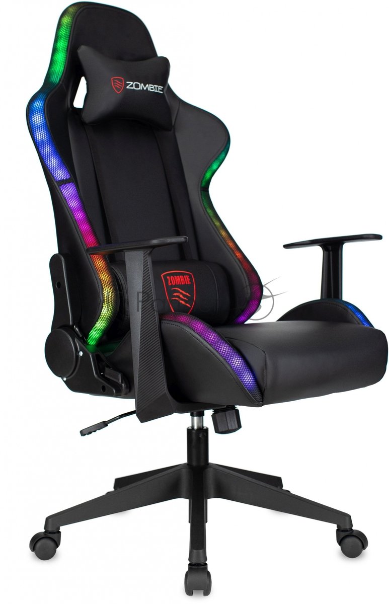 Кресло ZOMBIE GAME RGB черный, экокожа, 120 кг, подголовник, механизм качания