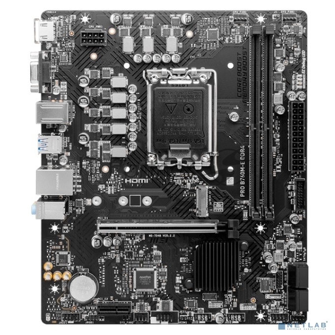 Материнская плата MSI PRO B760M-E, LGA 1700, Intel B760, 2xDDR5, 4xSATA, 1xM.2, 1xPCIe 4.0 x16, 1xPCIe 4.0 x1, 1xHDMI, 1xVGA, 1x1Gb LAN, 2xUSB-A 3.2 Gen 1, 4xUSB-A 2.0, 3x3.5 мм, 7.1, mATX