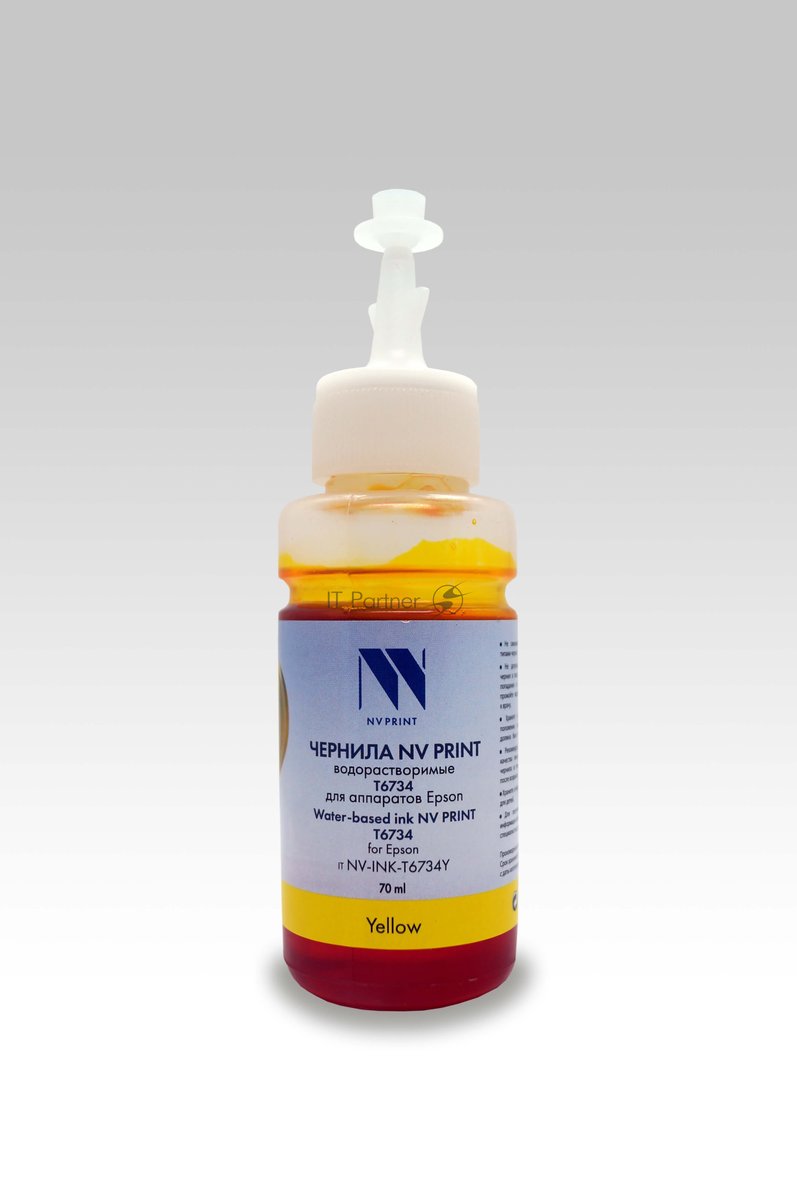 Чернила NV-Print NV-INK-T6734Y T6734 (C13T67344A), для Epson L800, L805, L810, L815, L850, L1800, желтый, 70 мл