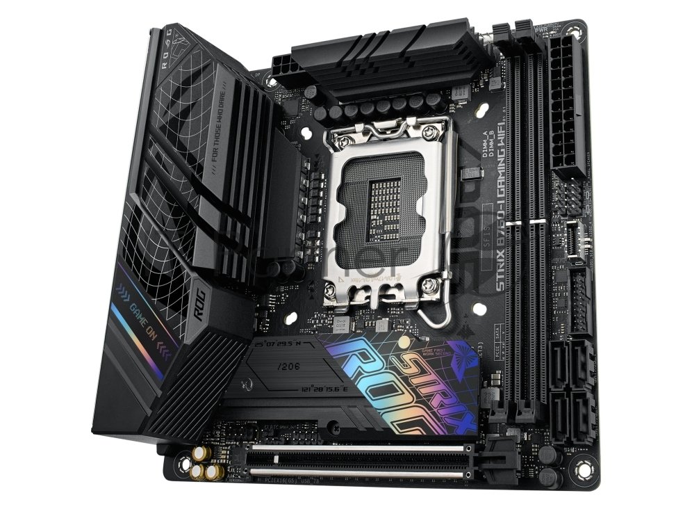 Материнская плата ASUS ROG STRIX B760-I GAMING WIFI, LGA1700, Intel B760, 2xDDR5, 4xSATA, 2xM.2, 1xPCIe 5.0 x16, DisplayPort, HDMI, 1x2.5Gb LAN, USB Type-C, 5x3.5 мм, 7.1, mini-ITX