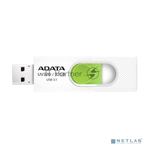 USB накопитель ADATA - UV320, USB Type A (USB 3.2 Gen 1), 32 ГБ, read speed-100MB/s, цвет белый, AUV320-32G-RWHGN