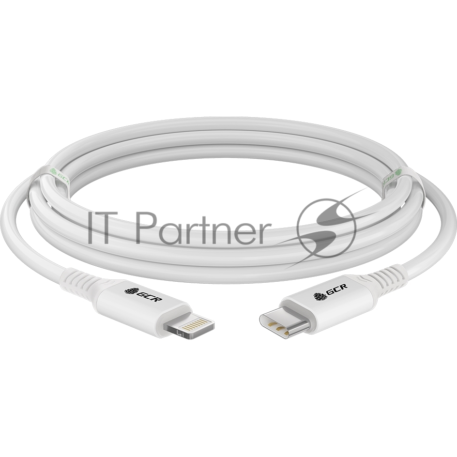 Кабель GCR PREMIUM 3.0m TypeC/Lightning MFI POWER DELIVERY 18 W, быстрая зарядка, белый силикон, AL case белый, белый ПВХ, GCR-53756